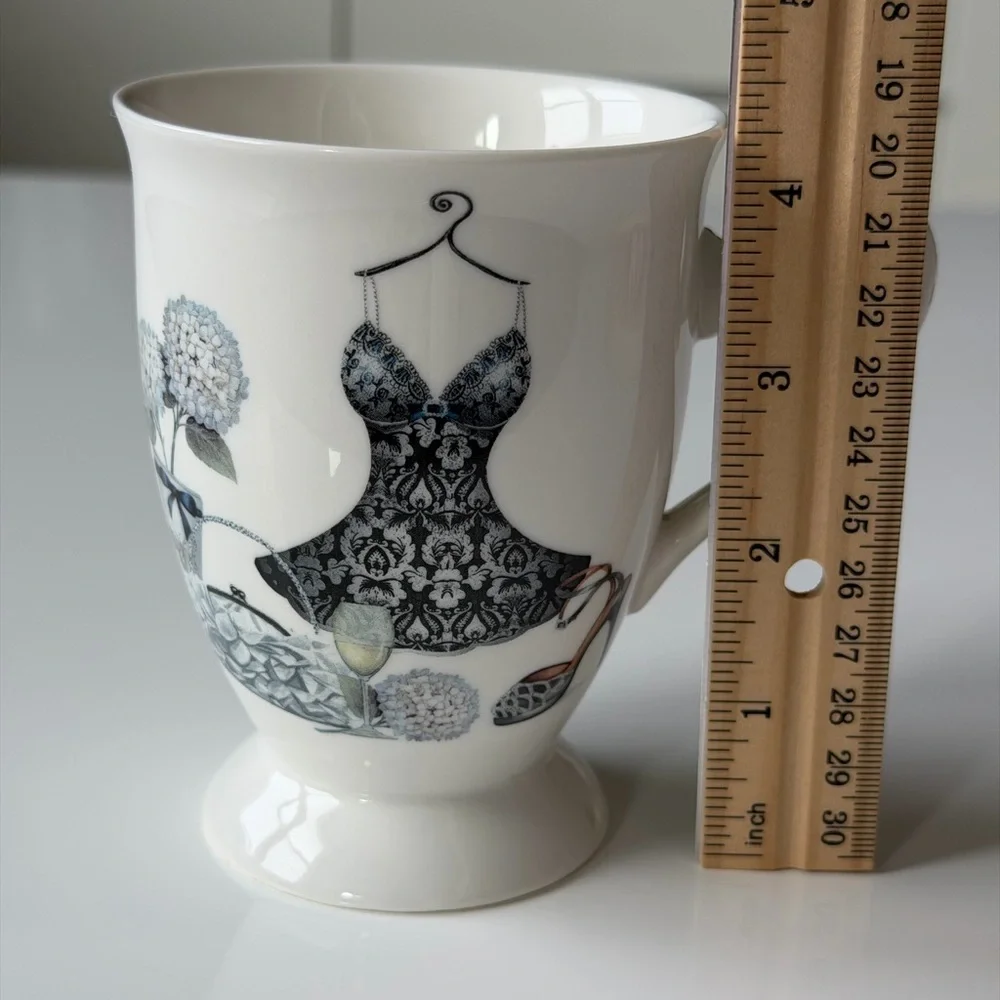 Summer River Elegant Coffee Mug-Shampagne Glass,Stiletto Heel,Clutch & Hudrangea